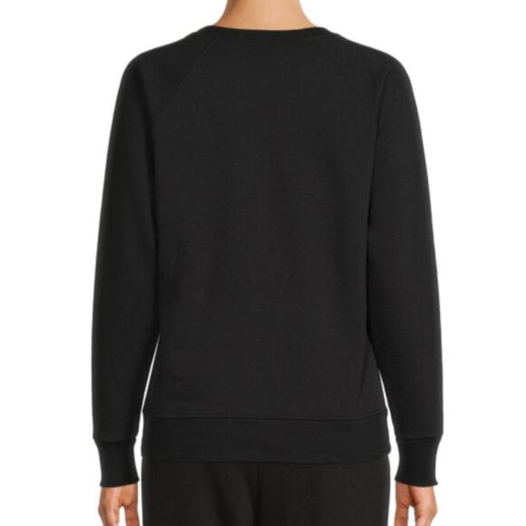 TIME AND TRU Raglan Fleece Crewneck Sweatshirt Solid Black Fleece Lined Pullover - Picture 3 of 14